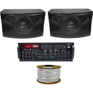 Pair Rockville KPS12 12" 1600w Karaoke Speakers+Bluetooth Pro Amplifier Mixer + 50' Ft. Speaker Wire