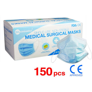 150 Pack CE Approved Class/Level 2 Surgical Disposable Face Mask/3-Ply >98% BFE