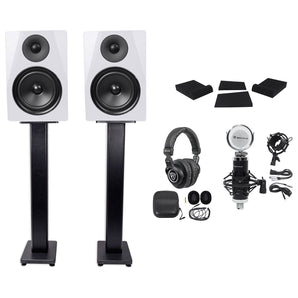 (2) Rockville DPM6W 6.5" 420w Dual Active Studio Monitors+Stands+Headphones and Mic