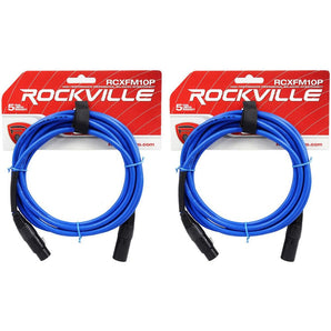 2 Rockville RCXFM10P-BL Blue 10' Female to Male REAN XLR Mic Cable 100% Copper