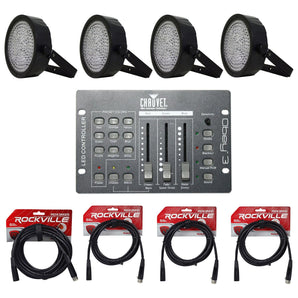 (4) CHAUVET SLIMPAR64 LED Light Slim Par Cans+Obey3 Controller+(4) DMX Cables