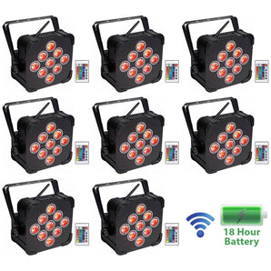 (8) Rockville BEST PAR 60 Rechargable Par Can Wash Lights wWireless DMX+RGBWA+UV