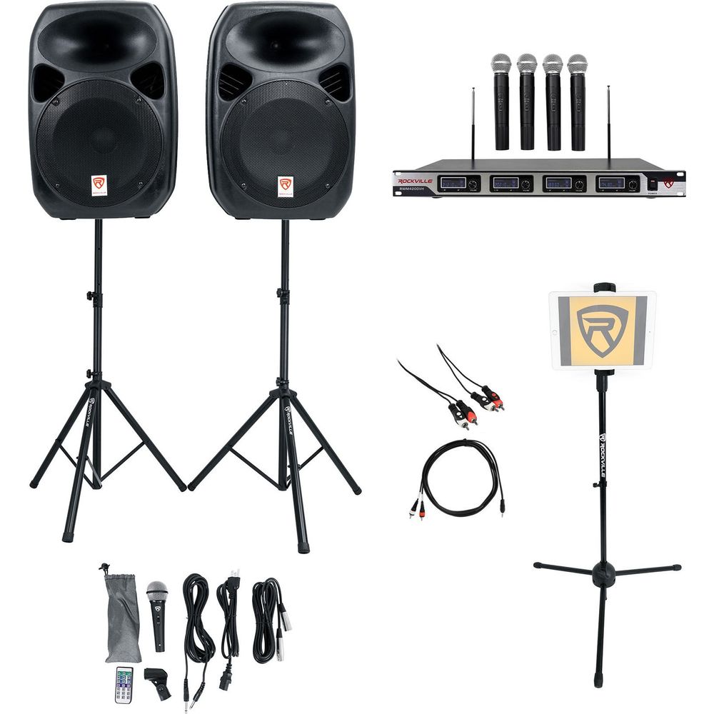 RPG122K Karaoke Bundle with 4 Wireless Microphones and Tablet Stand