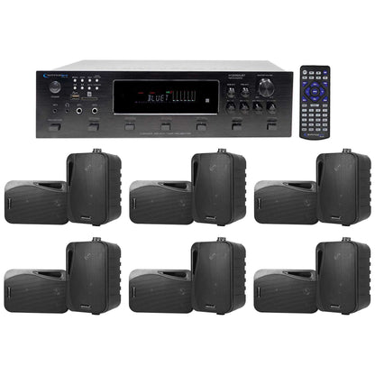 H12X500UBT 6-Zone Receiver + (12) Black 4 In Outdoor/Indoor Speakers