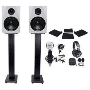 (2) Rockville APM8W 8" 500w Powered Studio Monitors+Stands+Pads+Headphones+Mic