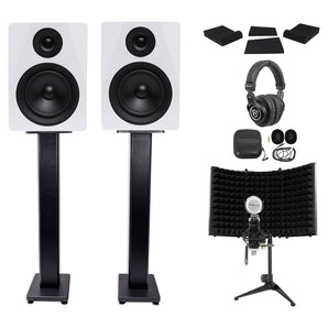 2 Rockville DPM5W 5.25" 300w Studio Monitors+36" Stands+Headphones+Mic+Shield
