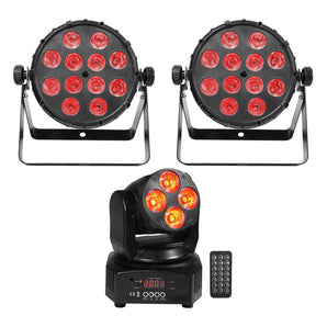 (2) Chauvet SlimPAR Q12 BT Bluetooth RGBA LED Par Can Wash Lights+Moving Head