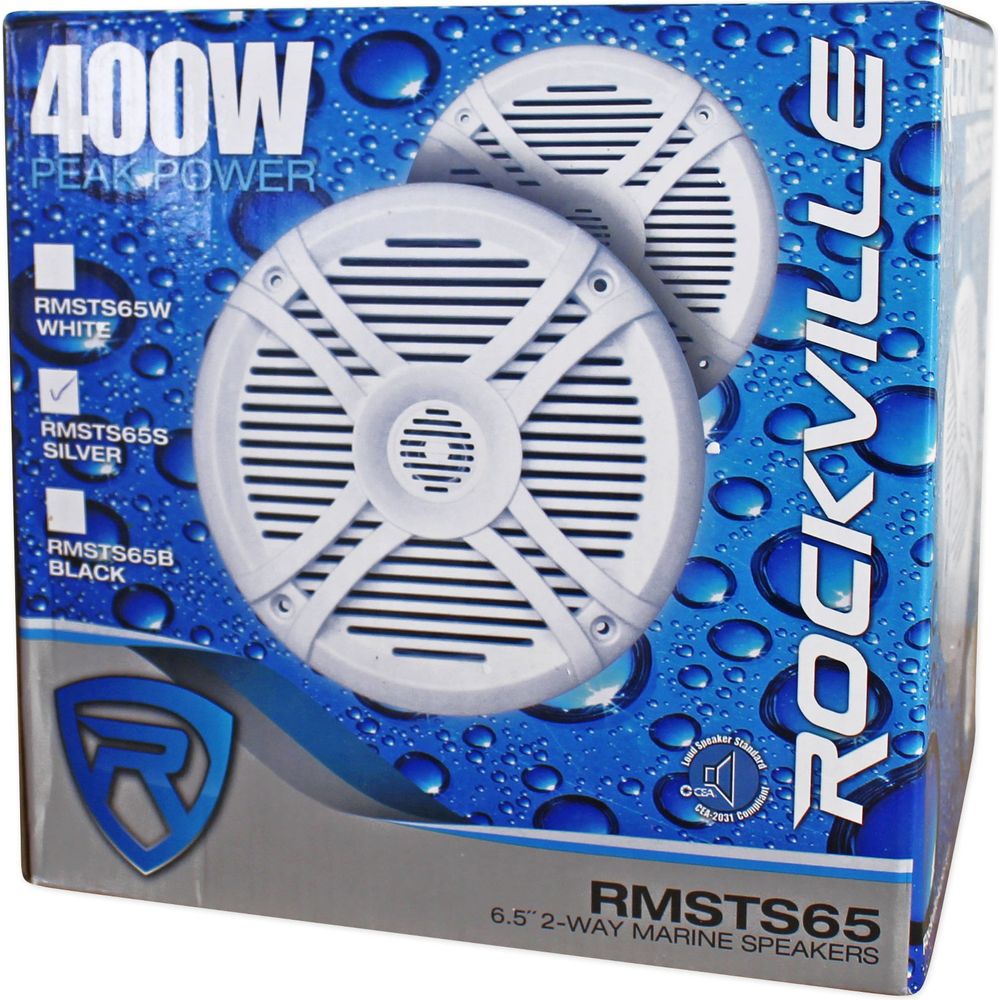 RMSTS65S Silver 6.5" Marine Speakers 4-Pack + KRYPTON MF4 Amplifier Bundle