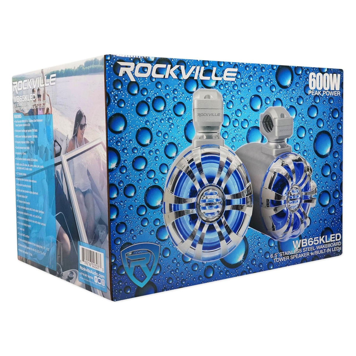 KMC5 Marine Bluetooth Receiver+Remote+(2) 6.5" Chrome LED Tower Speakers