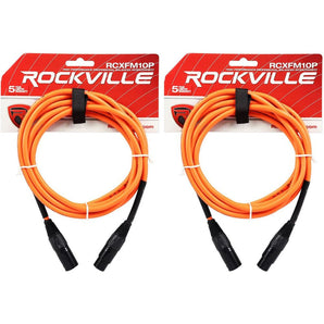 2 Rockville RCXFM10P-O Orange 10' Female to Male REAN XLR Mic Cable 100% Copper