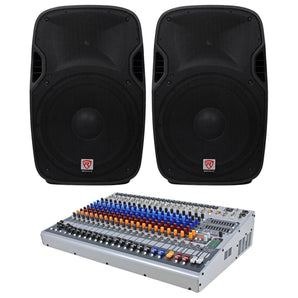 Peavey XR1220 20-Ch. Powered Console Mixer 2x600 Watt+(2) Rockville 15" Speakers