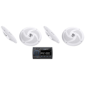 Soundstream MHU-32 Marine Boat ATV/UTV Bluetooth Receiver+4) White 6.5" Speakers