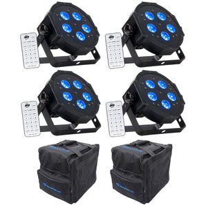 (4) American DJ ADJ MEGA HEX PAR Can RGBWA+UV Slim LED Wash Light Up-Lights+Bags