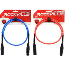 2 3' Female to Male XLR Cables 100% Copper (Blue and Red)