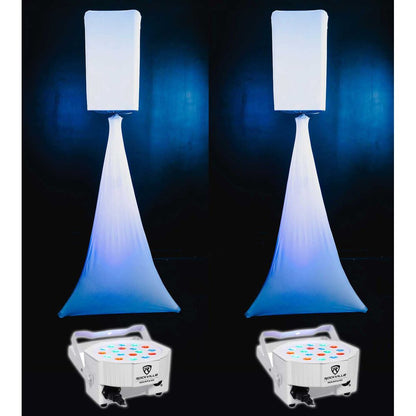 2) Rockville White 8" PA DJ Speaker Covers+Scrims+Stands+Lights 4 Wedding Church