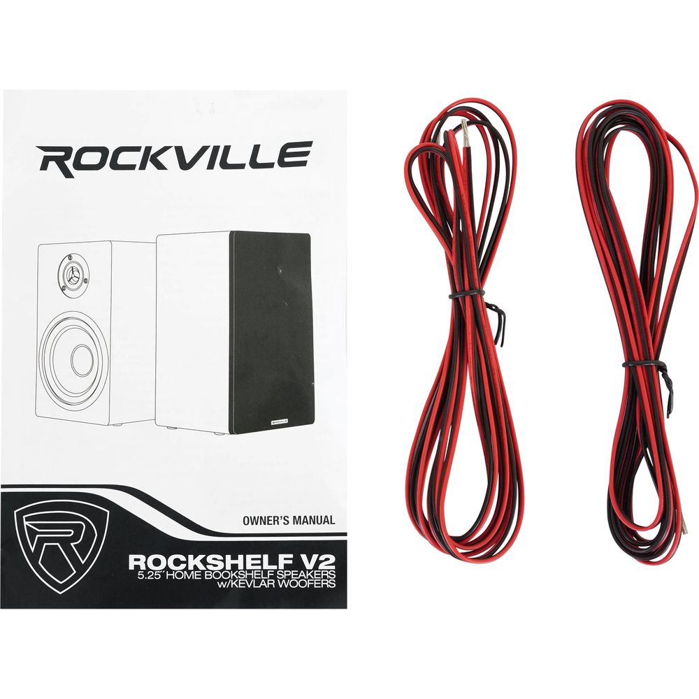 RockShelf 58C Wood 5.25" Home Bookshelf Speakers+8" Wood Stands