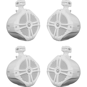 (4) Rockville RWB90W White 8" 300w Marine Wakeboard 360° Swivel Tower Speakers