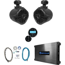 Bluetooth Receiver+6.5" Black Marine Wakeboard Tower Speakers+Amp+Kit