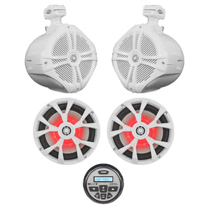 MB Quart GMR-2.5 Marine Bluetooth Gauge Receiver+White 8" Tower+Coaxial Speakers