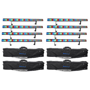 8) Chauvet COLORSTRIP 4 Ch. DMX Multi-Color DJ Light Bar/Color Strips+Carry Case