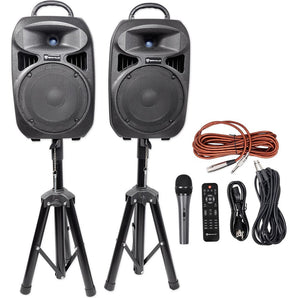 Rockville Dual 8" Powered Speakers+Stands w/Bluetooth For Backyard Movie Theater