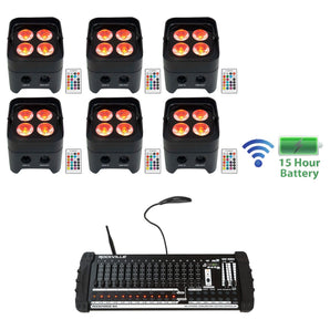 (6) Rockville BEST PAR 50 Battery Wash Lights Wireless DMX+384 Ch. Controller