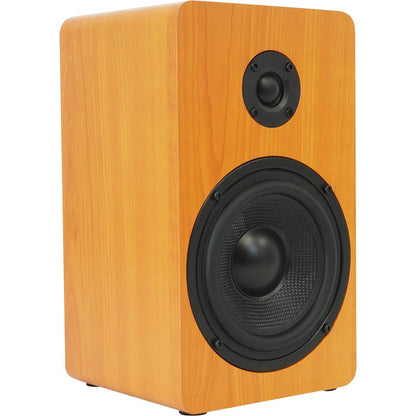 RockShelf 54C Wood 5.25" Home Bookshelf Speakers+8" Wood Stands