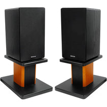 RockShelf 68B Black 6.5" Home Bookshelf Speakers+8" Wood Stands