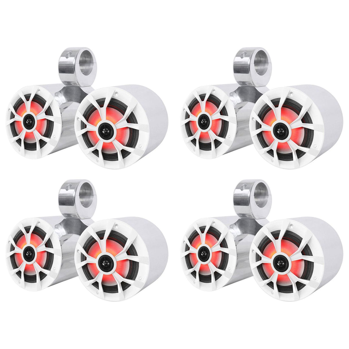 (4) RKL65MBW Dual 6.5" Marine Wakeboard LED Speakers+(2) Color Grilles