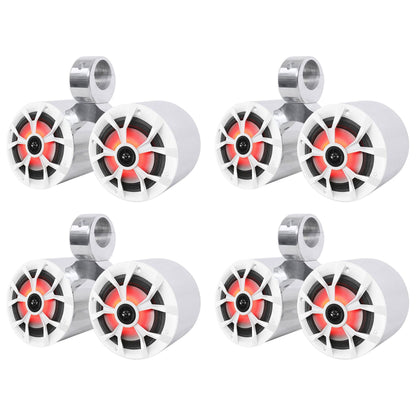 (4) RKL65MBW Dual 6.5" Marine Wakeboard LED Speakers+(2) Color Grilles