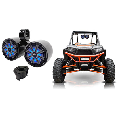 KM8 8" 600W Dual LED Tower Speakers for Polaris RZR, Black