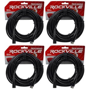 (4) Rockville RDX3M50 50 Foot 3 Pin DMX Lighting Cables 100% OFC Female to Male