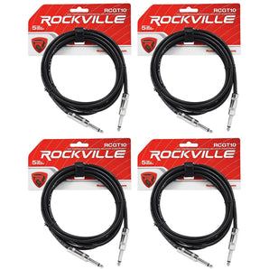 4 Rockville RCGT10B 10'  1/4" TS to 1/4'' TS Guitar/Instrument Cable