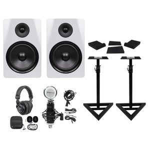 (2) Rockville DPM8W 8" 600w Dual Active Studio Monitors+Stands+Headphones+Mic