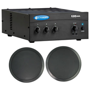 Crown 70v Amplifier+(2) Black 8" Commercial Ceiling Speakers 4 Restaurant/Office