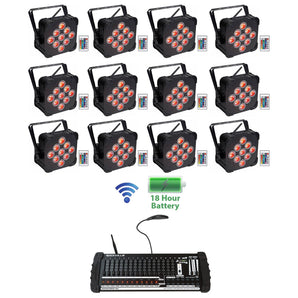 (12) Rockville BEST PAR 60 Battery Wash Lights Wireless DMX+384 Ch. Controller