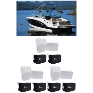 (6) Rockville HP65S 6.5" Marine Box Speakers w/ Swivel Brackets+Covers For Boats