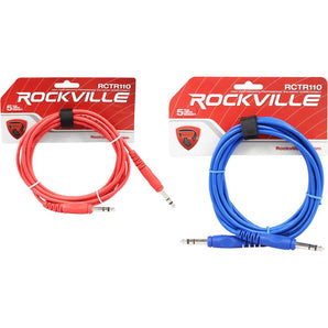 2 Rockville 10' 1/4'' TRS to 1/4'' TRS  Cable 100% Copper (Red and Blue)