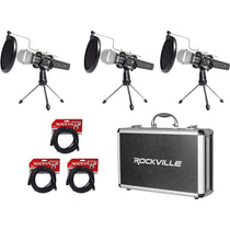 RMC-3PK 3 Microphones+Case+Stands+Pop Filters For Podcast Broadcast