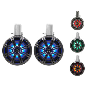 Pair KICKER 45KMTC65 6.5" 390w Marine Wakeboard LED Tower Speakers+MTX Amplifier