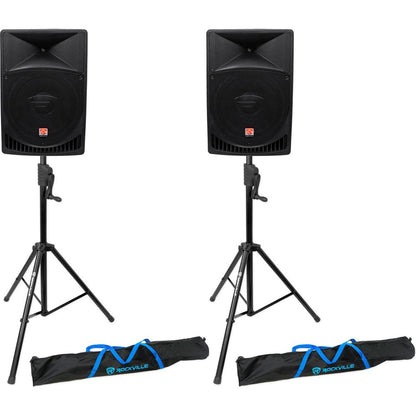(2) RPG15 15" Powered 1000W DJ PA Speakers+Crank-Up Speaker Stands