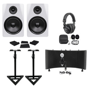 2) Rockville DPM8W 8" 600w Active Studio Monitors+Stands+Headphones+Mic+Shield