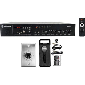 Rockville 70v Commercial Amplifier w/Bluetooth+Stainless Wall Volume Control+Mic