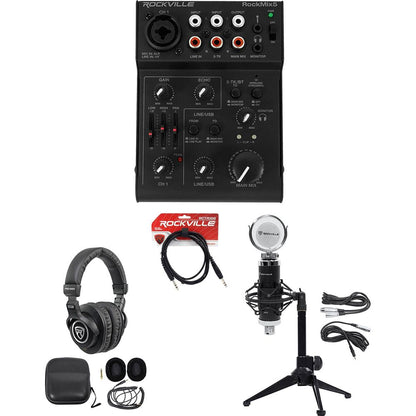 1-Person Podcast Podcasting Recording Kit w/RCM Mic+Stand+Headphones