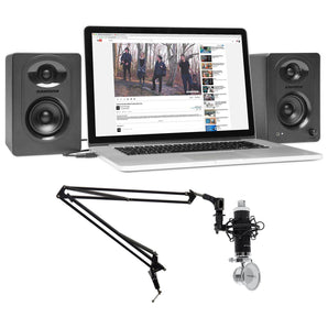 SAMSON M30 Powered Studio/Computer/Podcast Monitors Speakers+Boom+Microphone