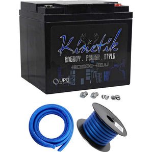 Kinetik HC1200-BLU 1200 Watt Blue Power Cell/ Car Audio Battery AGM HC1200 and Wires