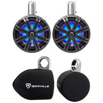 45KMTC8 8" 600W Marine Wakeboard Tower Speakers w/LED's + RWBC80 Neoprene Covers