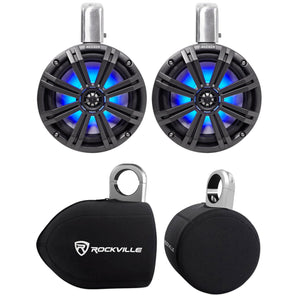 2) KICKER 45KMTC8 8" 600w Marine Wakeboard Tower Speakers w/LED's+Covers KMTC8