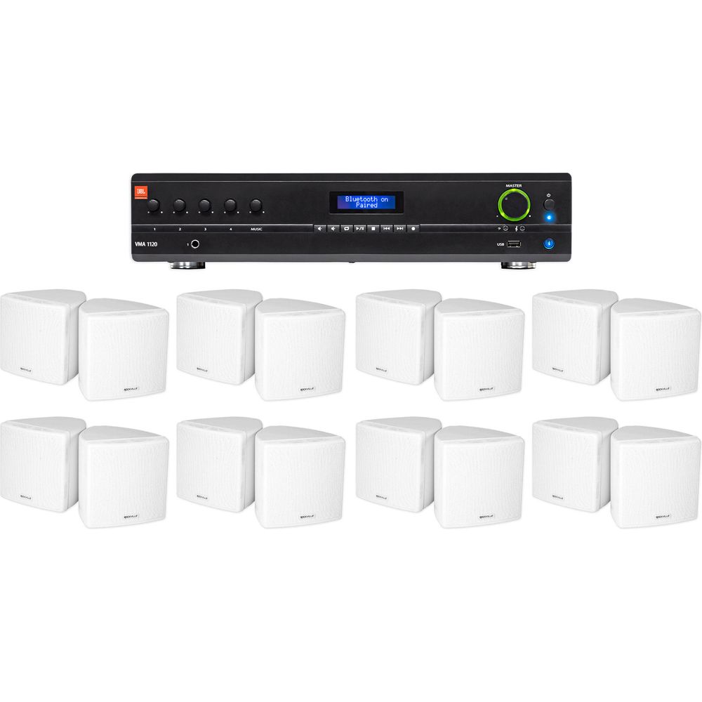 VMA1120 Commercial Amplifier + (16) Cube 3.5" White Wall Speakers