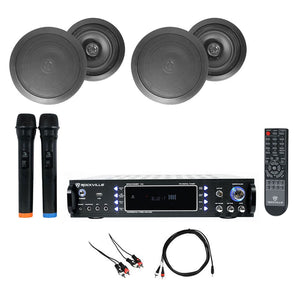 RPA70WBT Bluetooth Karaoke Amplifier+(4) 6.5" Black Ceiling Speakers+Mics
